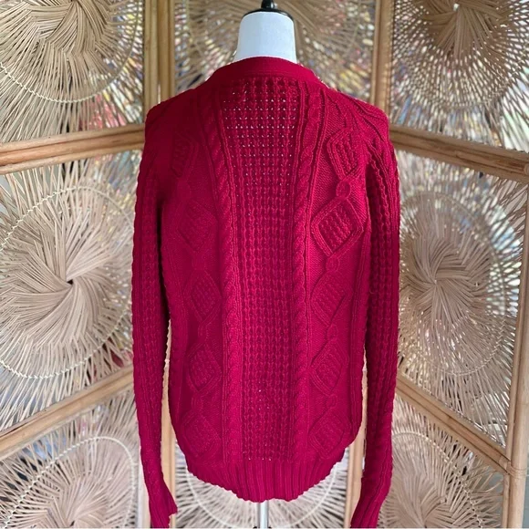 Vintage American Weekend Classic Red Cable Knit Button Front Grandpa Cardigan - Picture 3 of 5